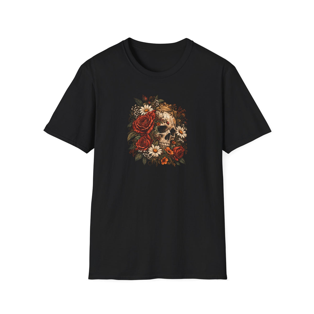 Skull Flowers & Toad T-Shirt | Alternative Floral Graphic Tee | Croaking Toad