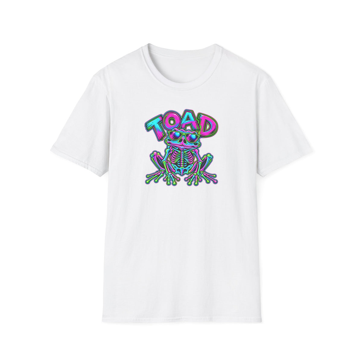 Neon Skeleton T-Shirt | Pink Aqua & Green Halloween Tee | Croaking Toad