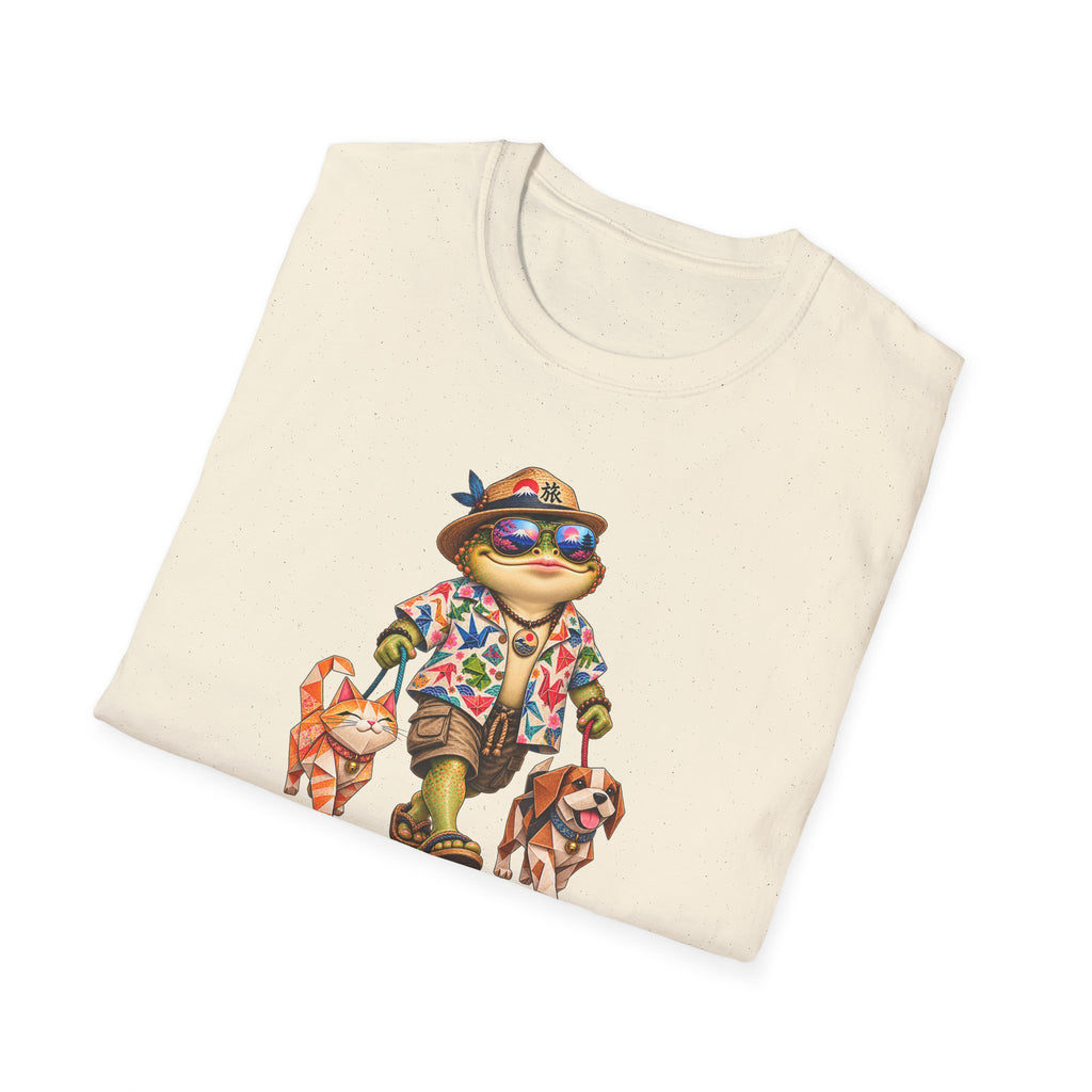 Toad walking origami cat and dog Unisex Softstyle T-Shirt