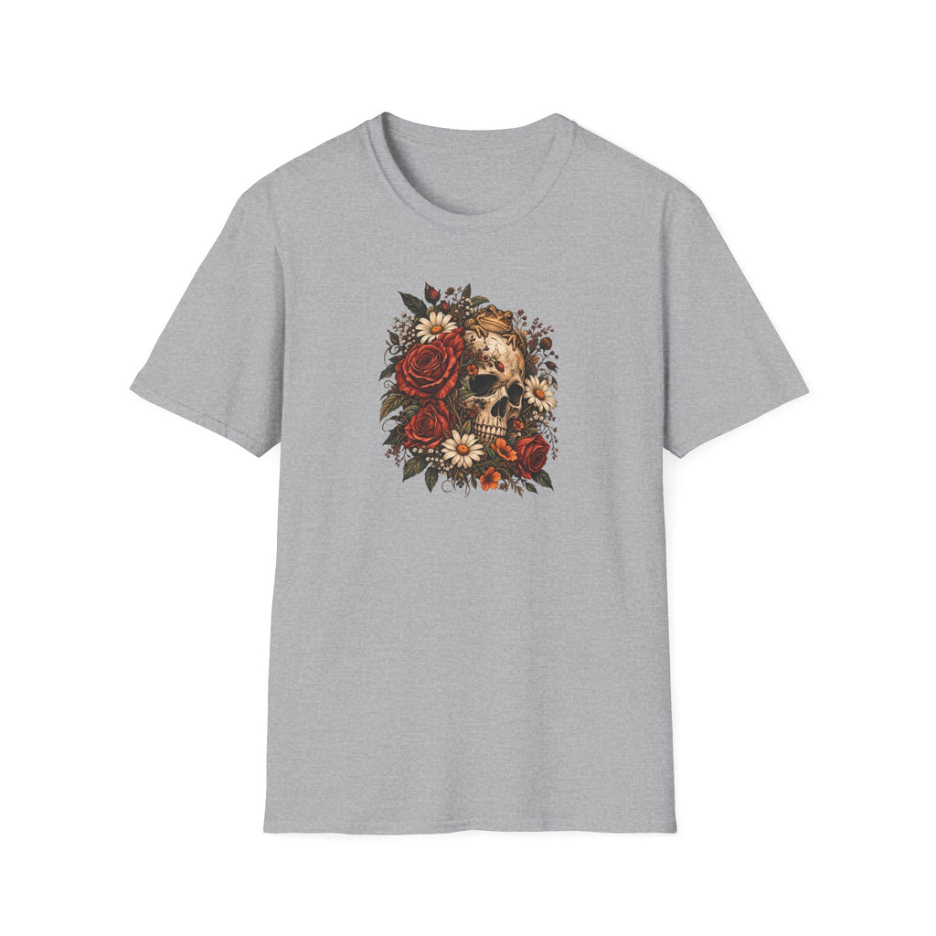 Skull with flowers and Toad  Unisex Softstyle T-Shirt