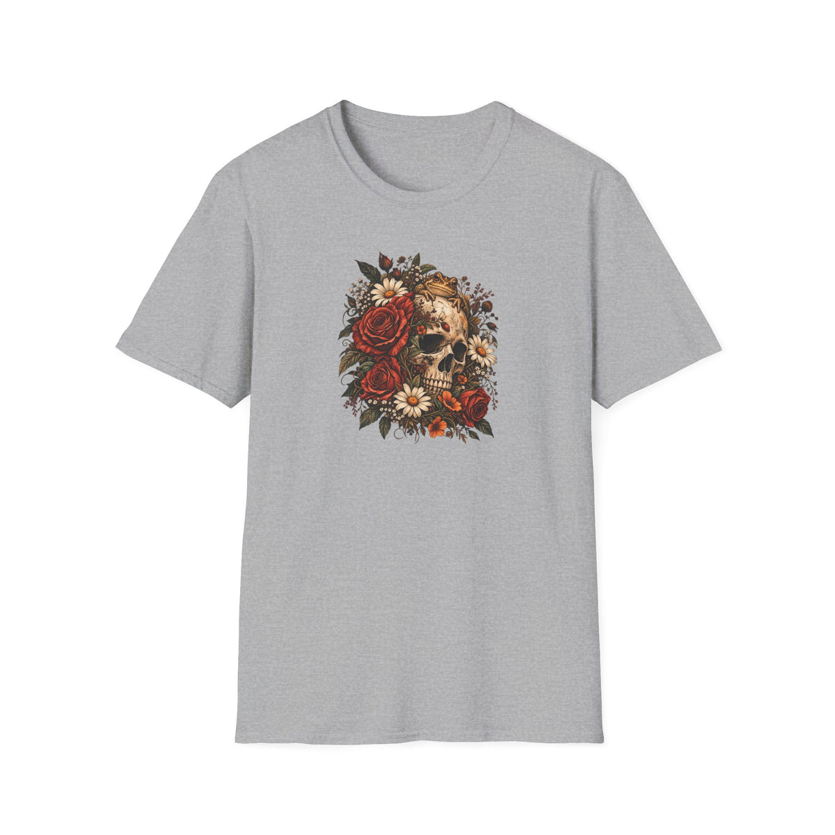 Skull with flowers and Toad  Unisex Softstyle T-Shirt