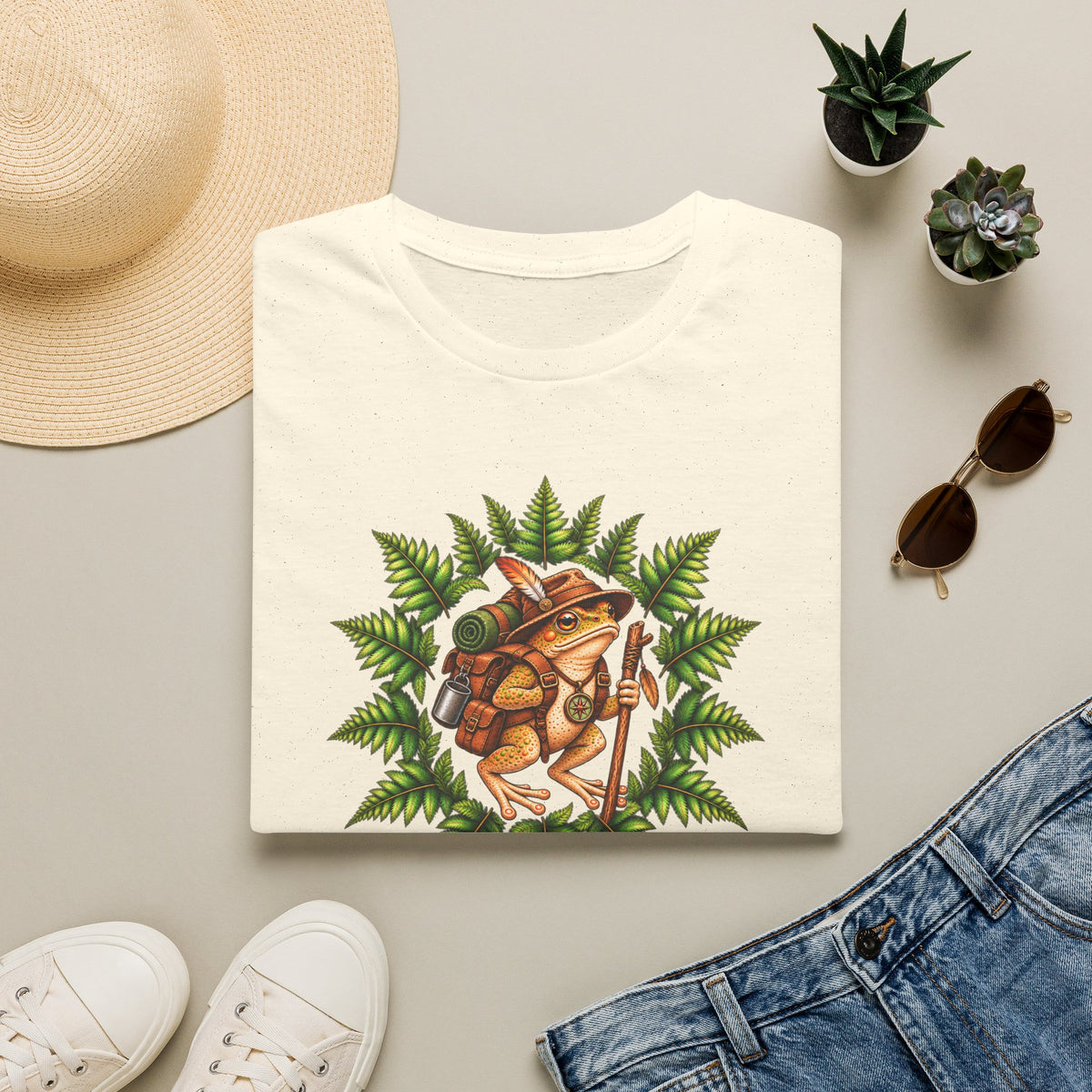 Hiking Toad with fern leaf Unisex Softstyle T-Shirt