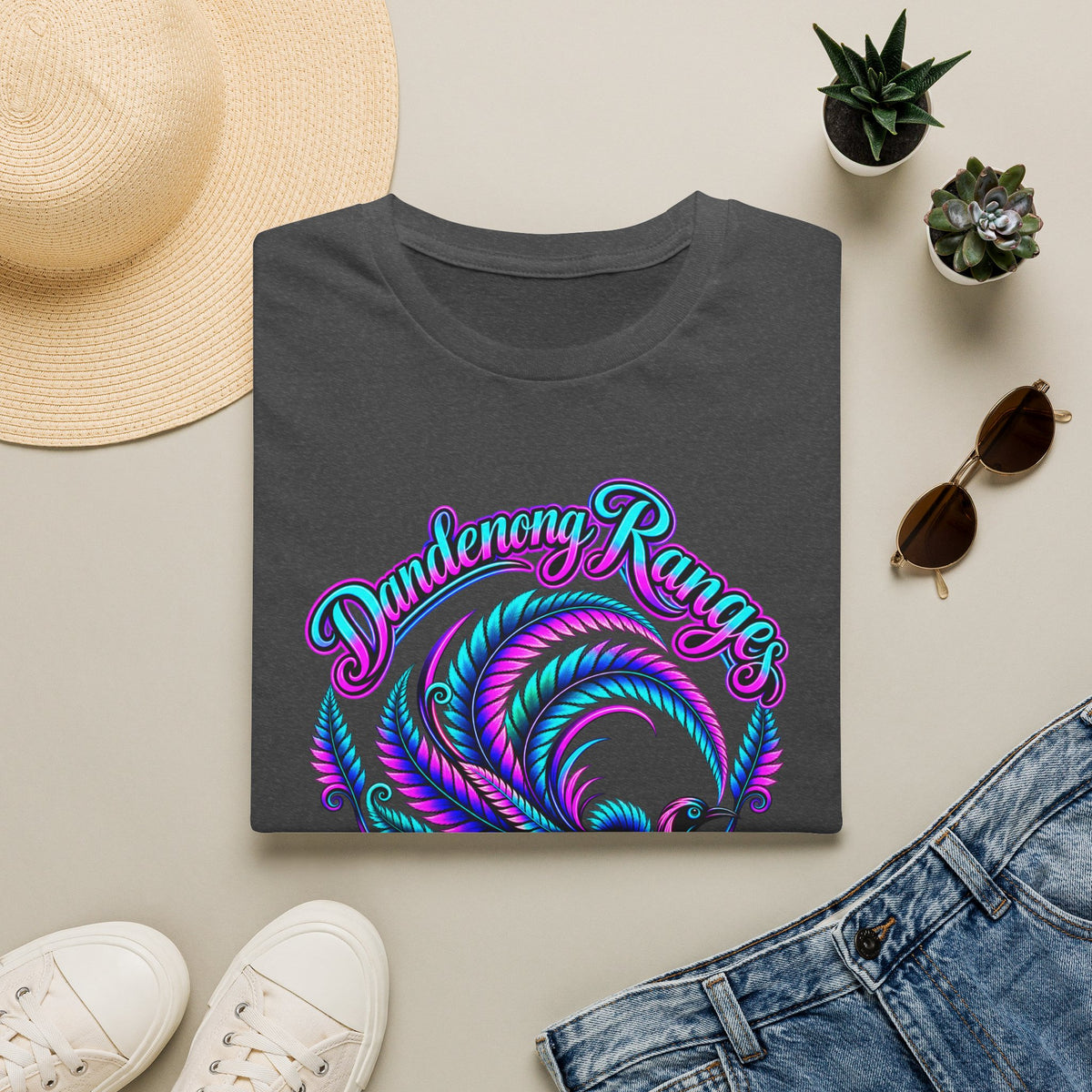 Dandenong Ranges Lyrebird in neon pink purple and aqua, Unisex Softstyle T-Shirt