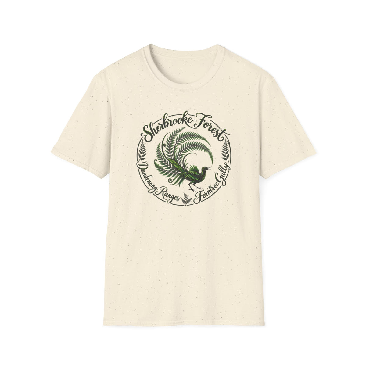 Sherbrooke Forest - Dandenong Rages - Ferntree Gully. Main feature Lyrebird Unisex Softstyle T-Shirt