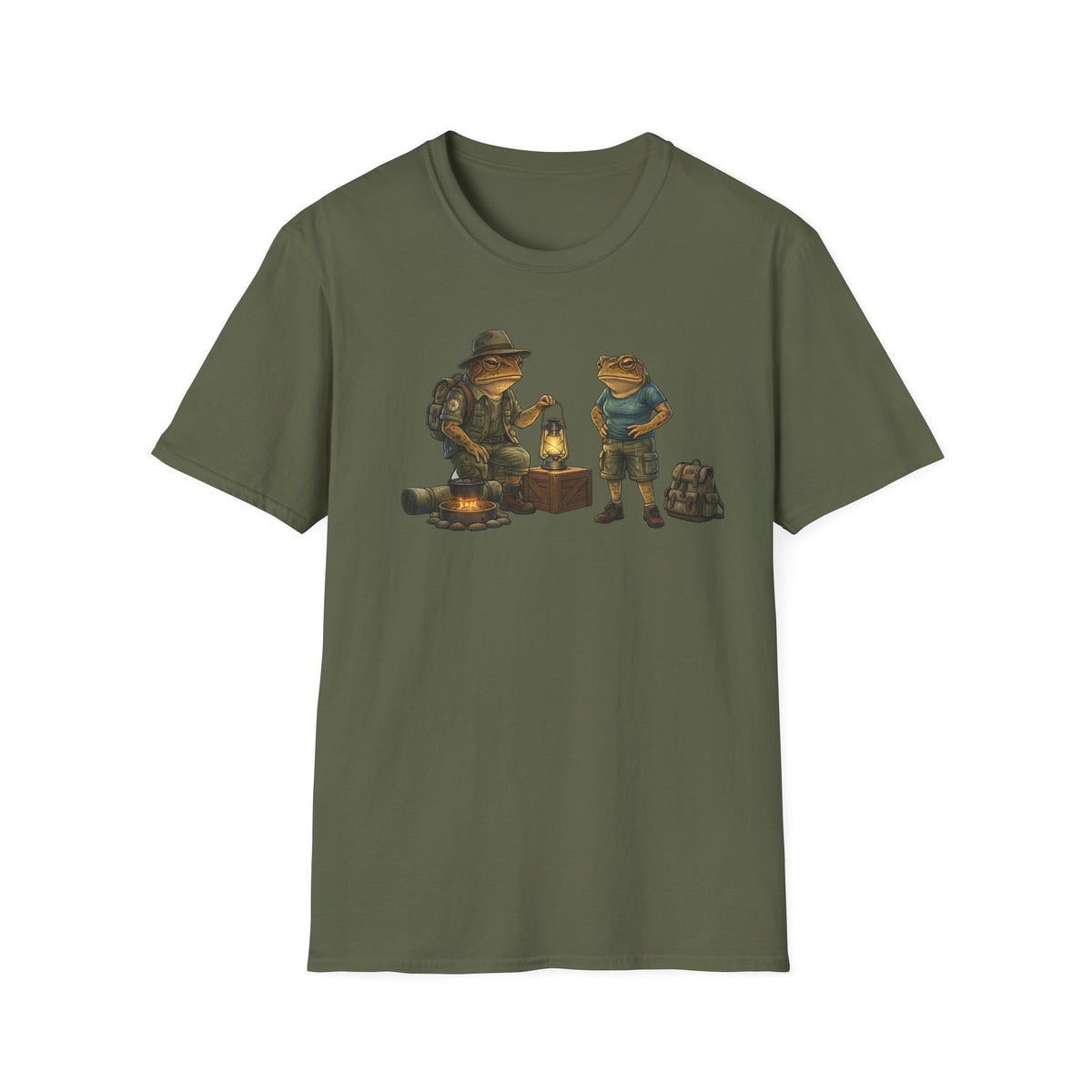 Kröten campen am Lagerfeuer, suchen Wärme, halten Laterne Unisex Softstyle T-Shirt
