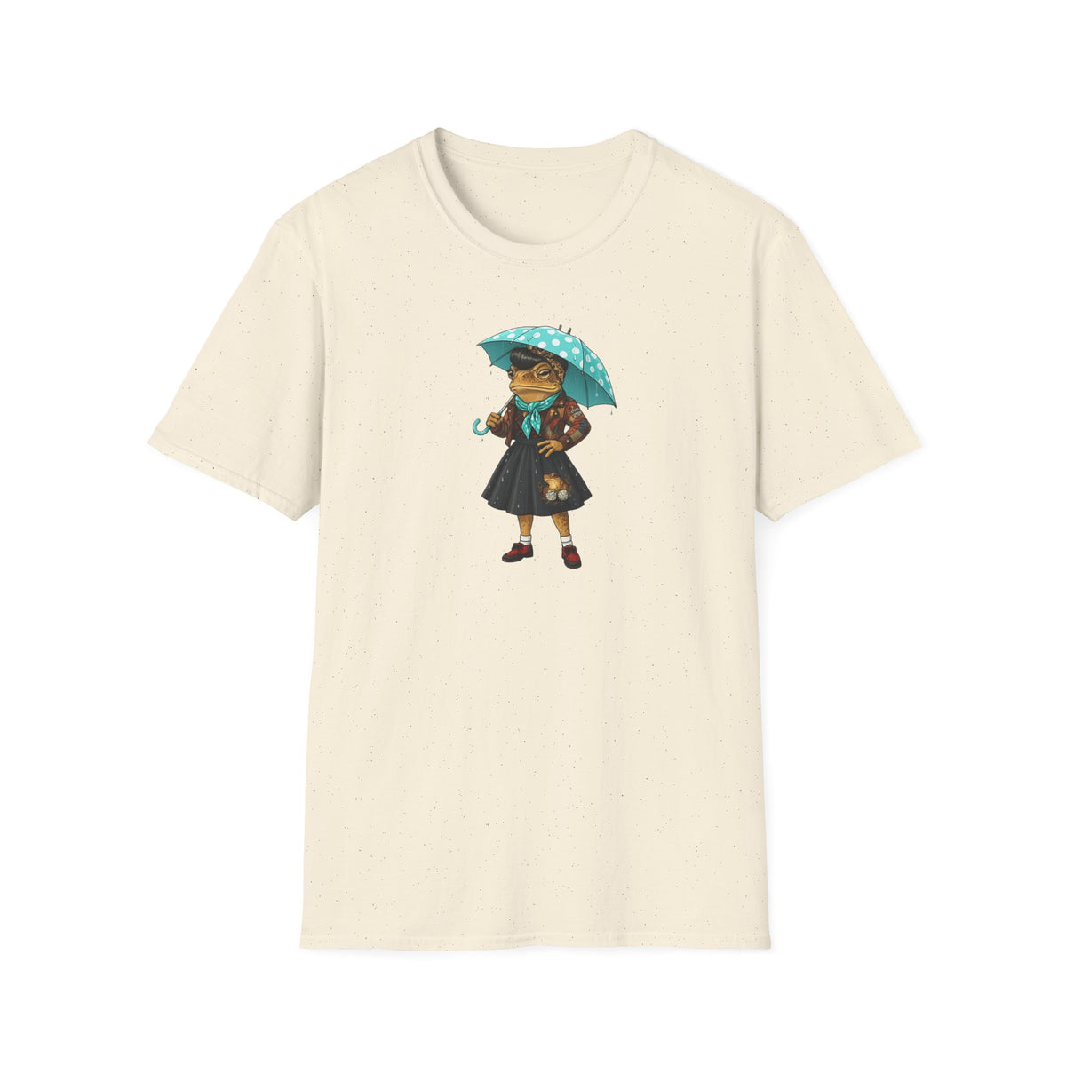 Rockabilly Toad lady, skirt and scarf with blue, white Polka dot umberella Unisex Softstyle T-Shirt