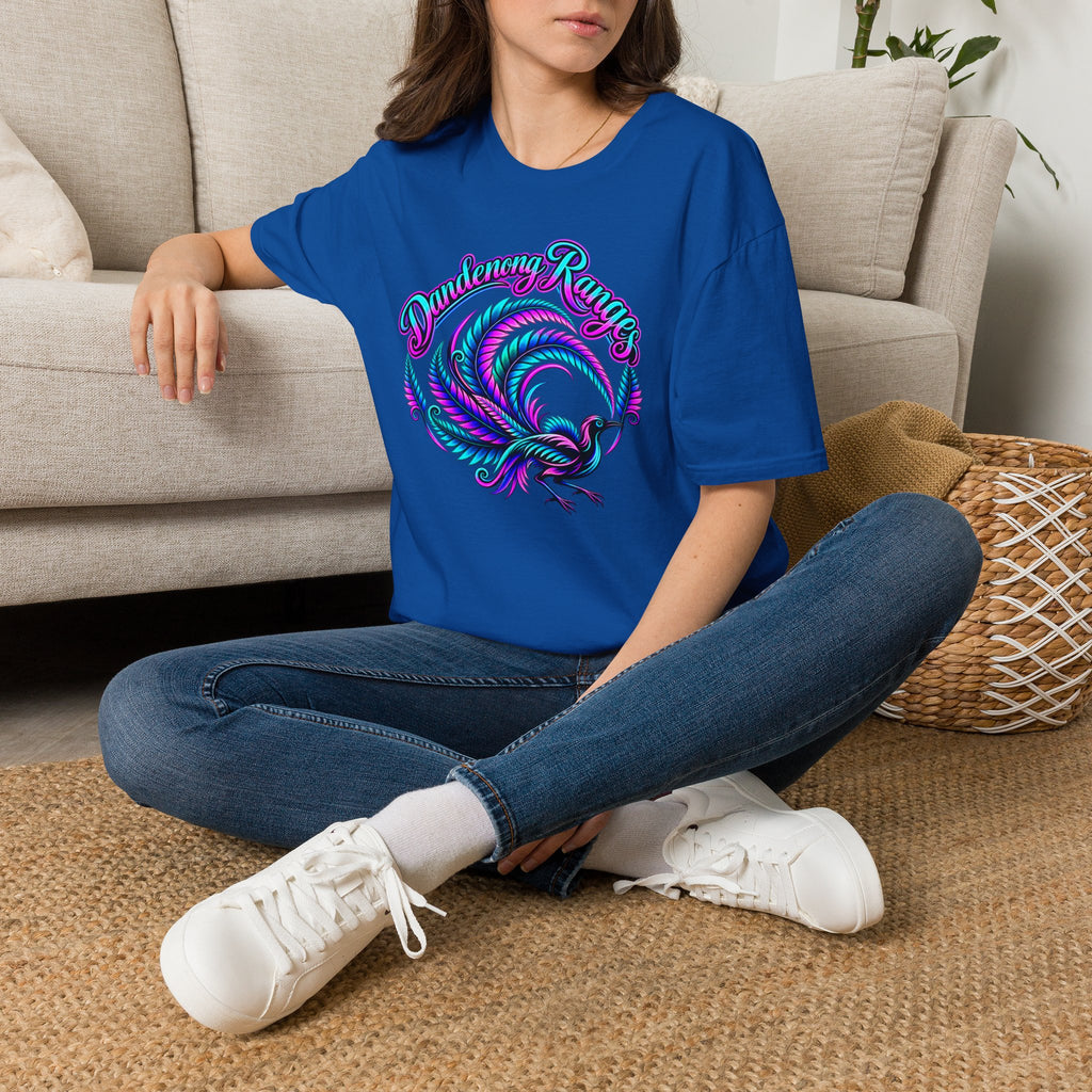 Dandenong Ranges Lyrebird in neon pink purple and aqua, Unisex Softstyle T-Shirt