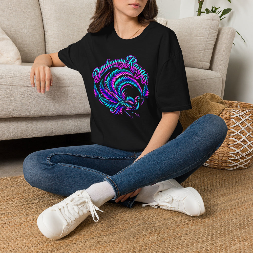 Dandenong Ranges Lyrebird in neon pink purple and aqua, Unisex Softstyle T-Shirt