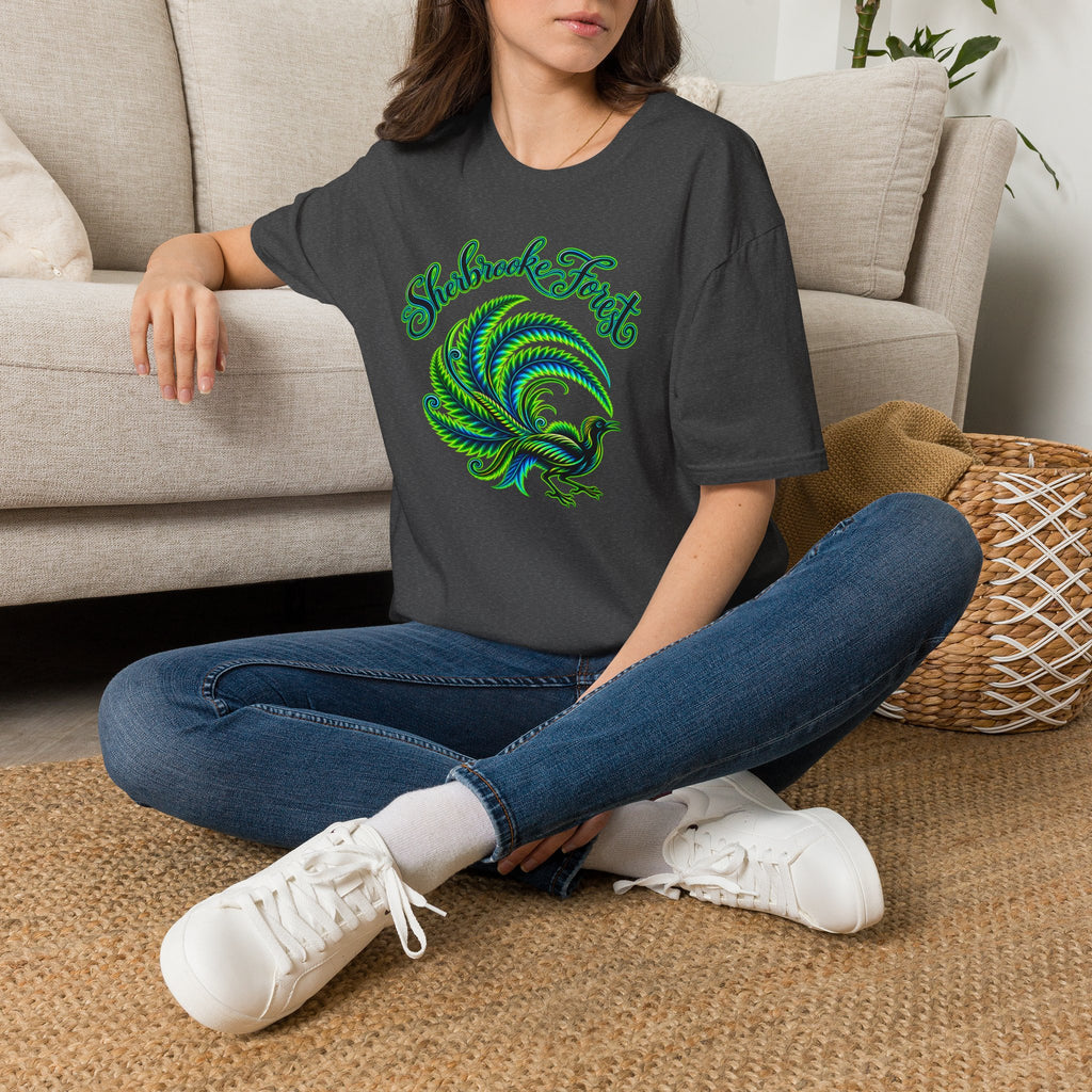 Sherbrooke Forest neon green and blue Lyrebird Unisex Softstyle T-Shirt