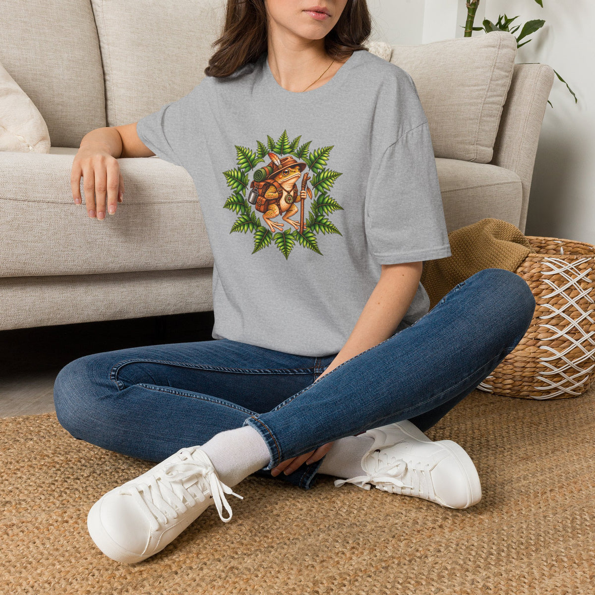Hiking Toad with fern leaf Unisex Softstyle T-Shirt