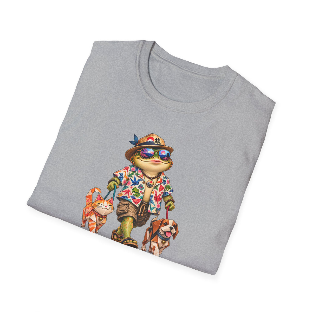 Toad walking origami cat and dog Unisex Softstyle T-Shirt
