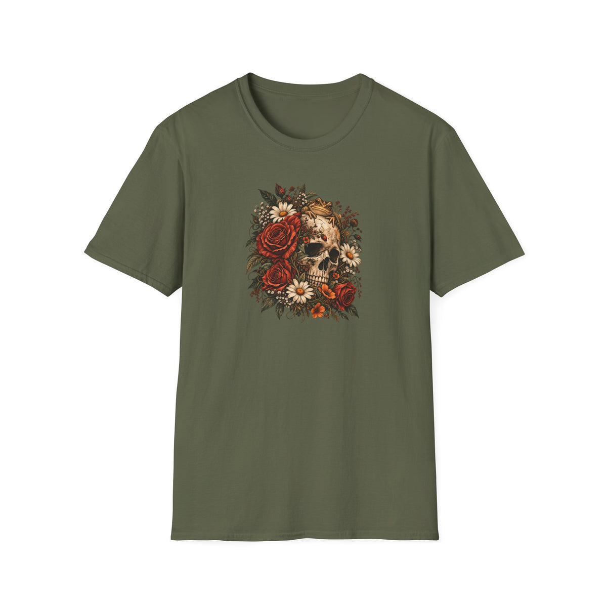 Skull Flowers & Toad T-Shirt | Alternative Floral Graphic Tee | Croaking Toad