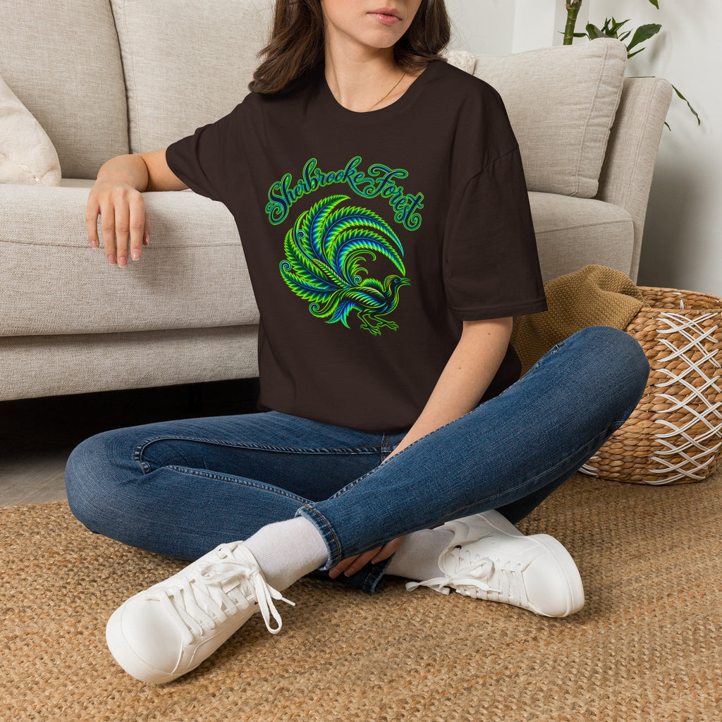 Sherbrooke Forest neon green and blue Lyrebird Unisex Softstyle T-Shirt