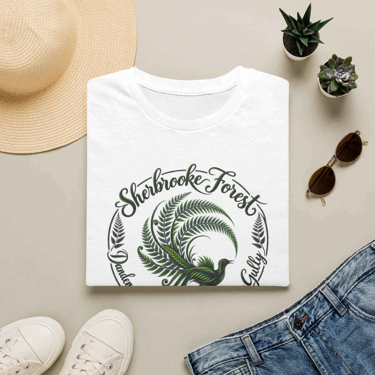 Sherbrooke Forest - Dandenong Rages - Ferntree Gully. Main feature Lyrebird Unisex Softstyle T-Shirt