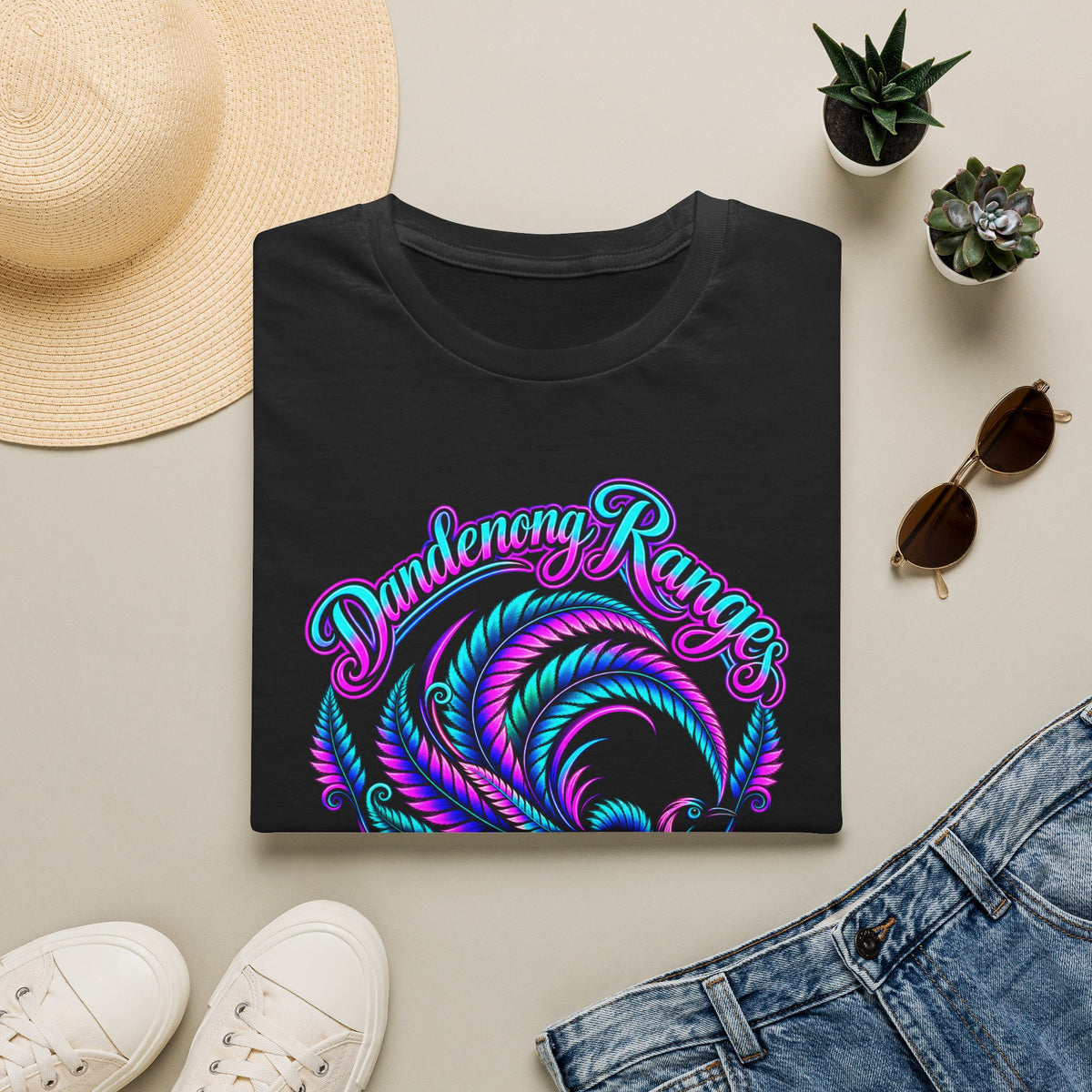Dandenong Ranges Lyrebird in neon pink purple and aqua, Unisex Softstyle T-Shirt