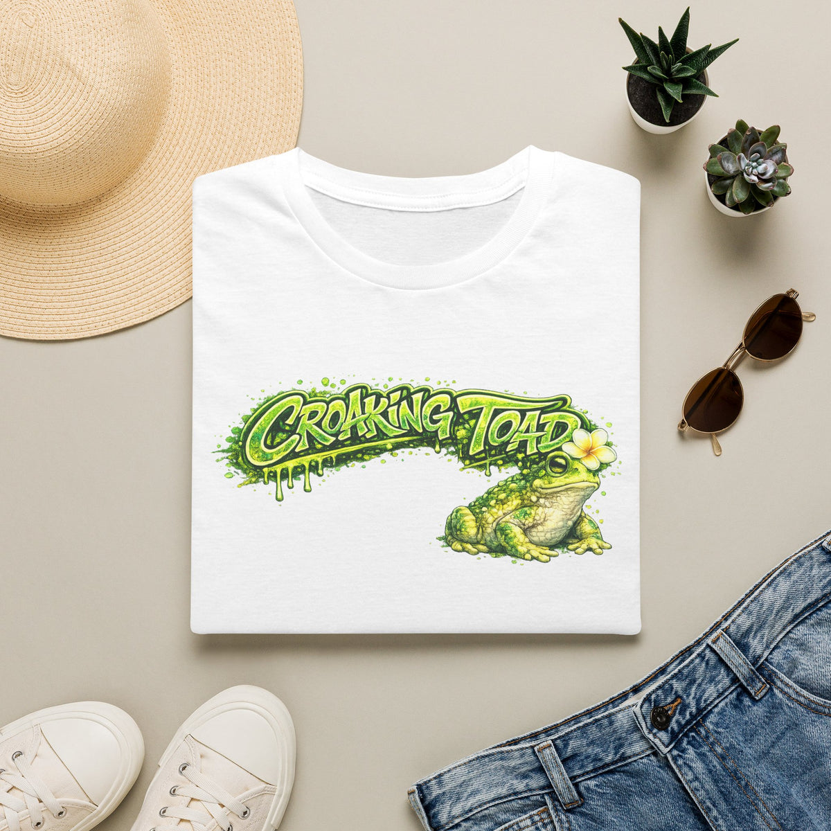 Croaking Toad green  with frangipani Unisex Softstyle T-Shirt