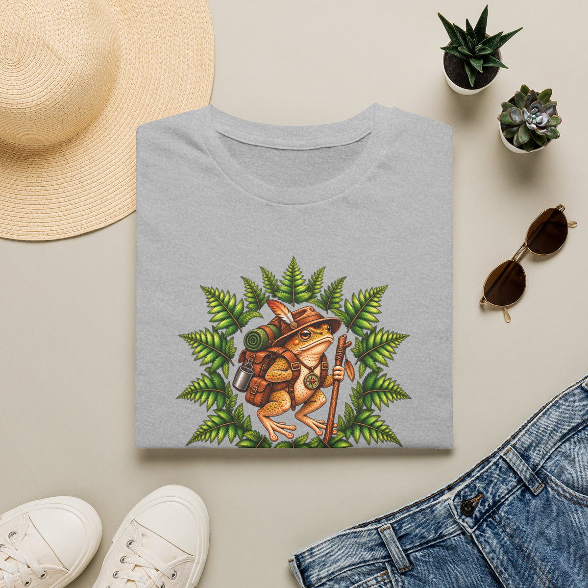 Hiking Toad with fern leaf Unisex Softstyle T-Shirt