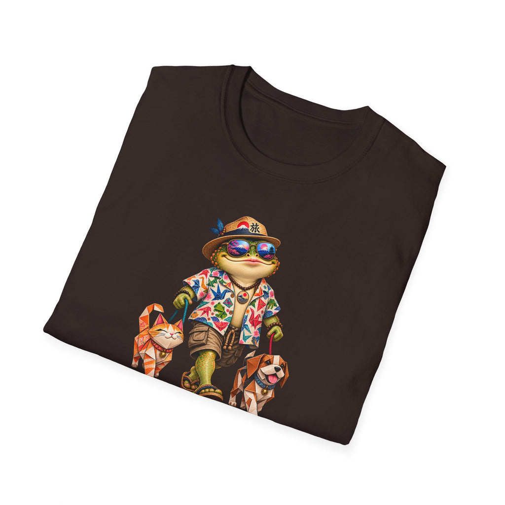Toad walking origami cat and dog Unisex Softstyle T-Shirt