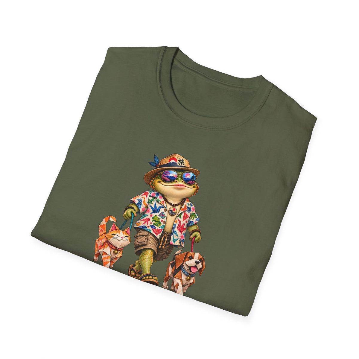 Toad walking origami cat and dog Unisex Softstyle T-Shirt