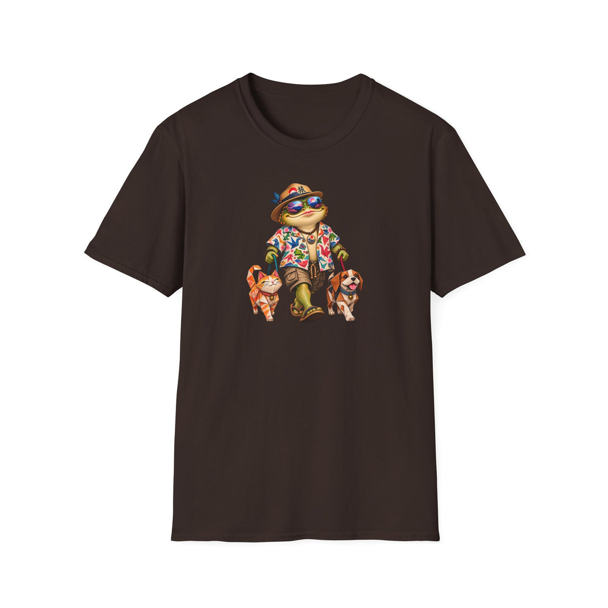 Toad walking origami cat and dog Unisex Softstyle T-Shirt