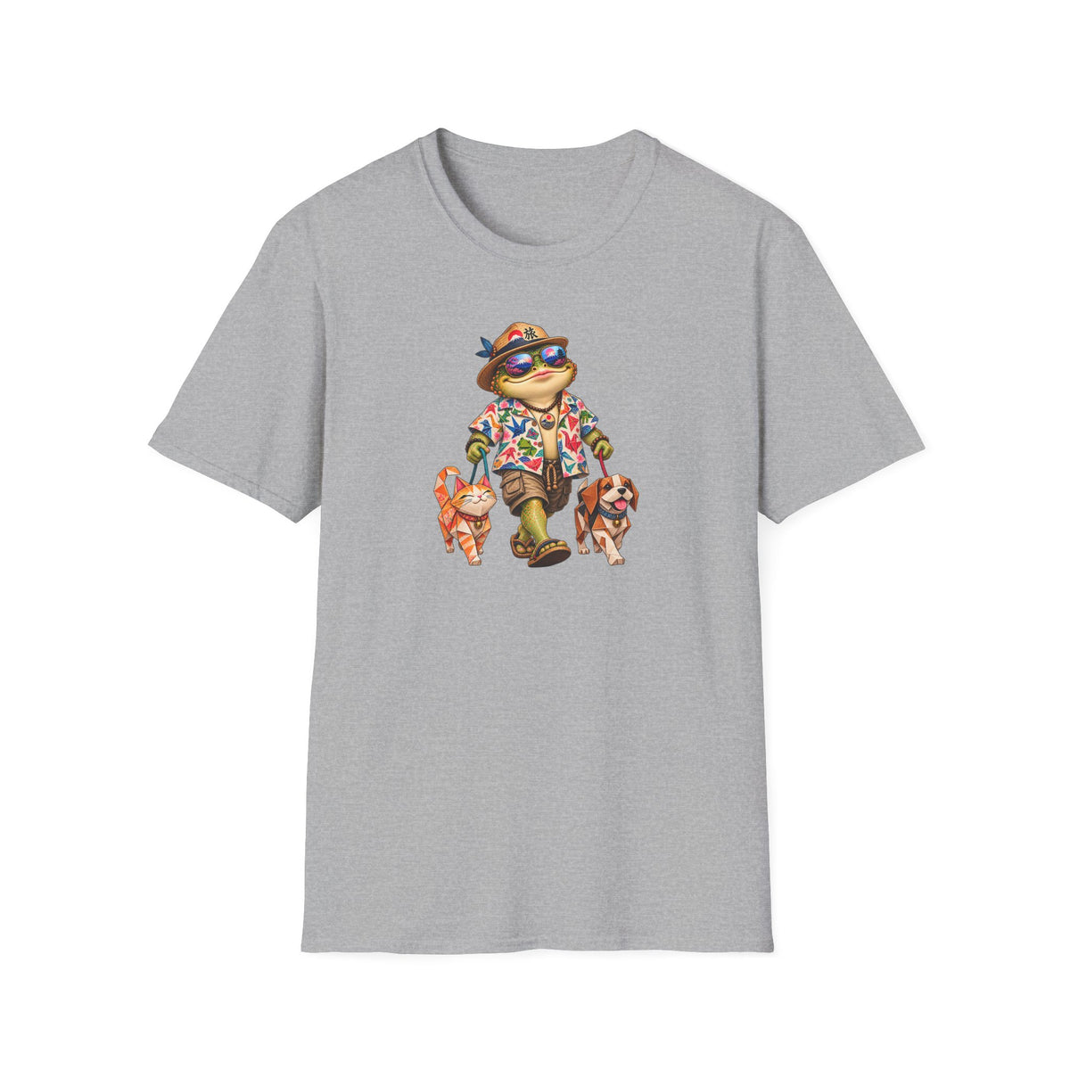 Walking Toad with Origami Cat & Dog T-Shirt | Japanese Inspired Tee | Croaking Toad