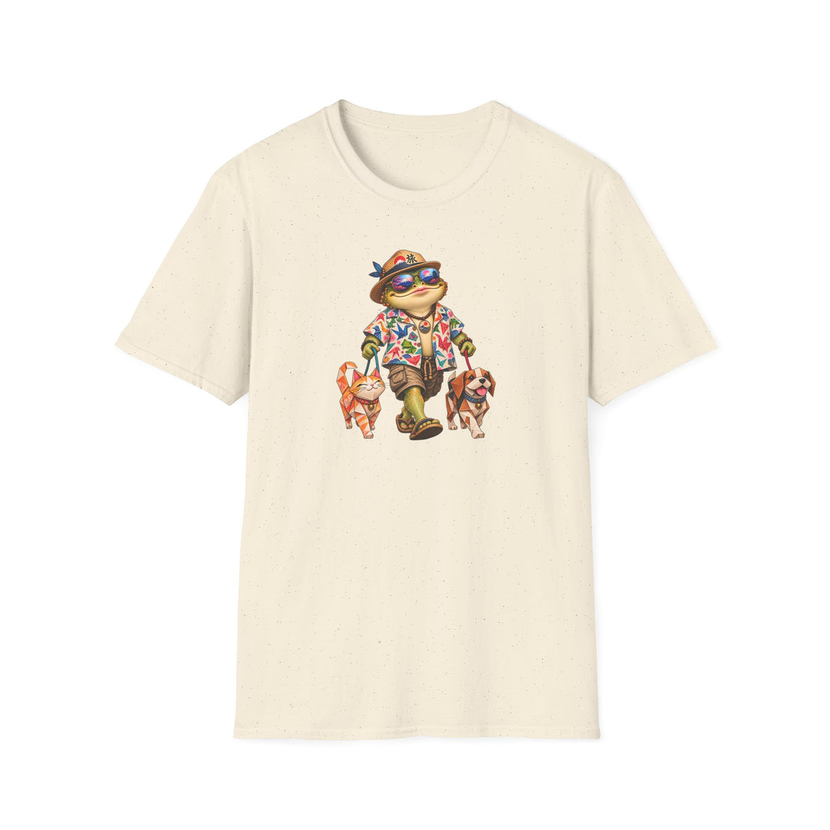 Walking Toad with Origami Cat & Dog T-Shirt | Japanese Inspired Tee | Croaking Toad