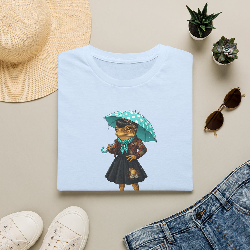 Rockabilly Toad lady, skirt and scarf with blue, white Polka dot umberella Unisex Softstyle T-Shirt
